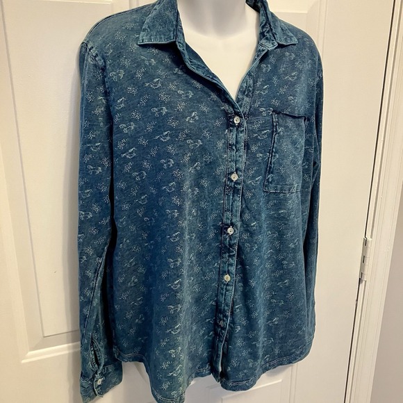 Sundance Sz Medium Blue Denim Shirt Women's Western Style Equestrian Print Boho - Picture 3 of 6